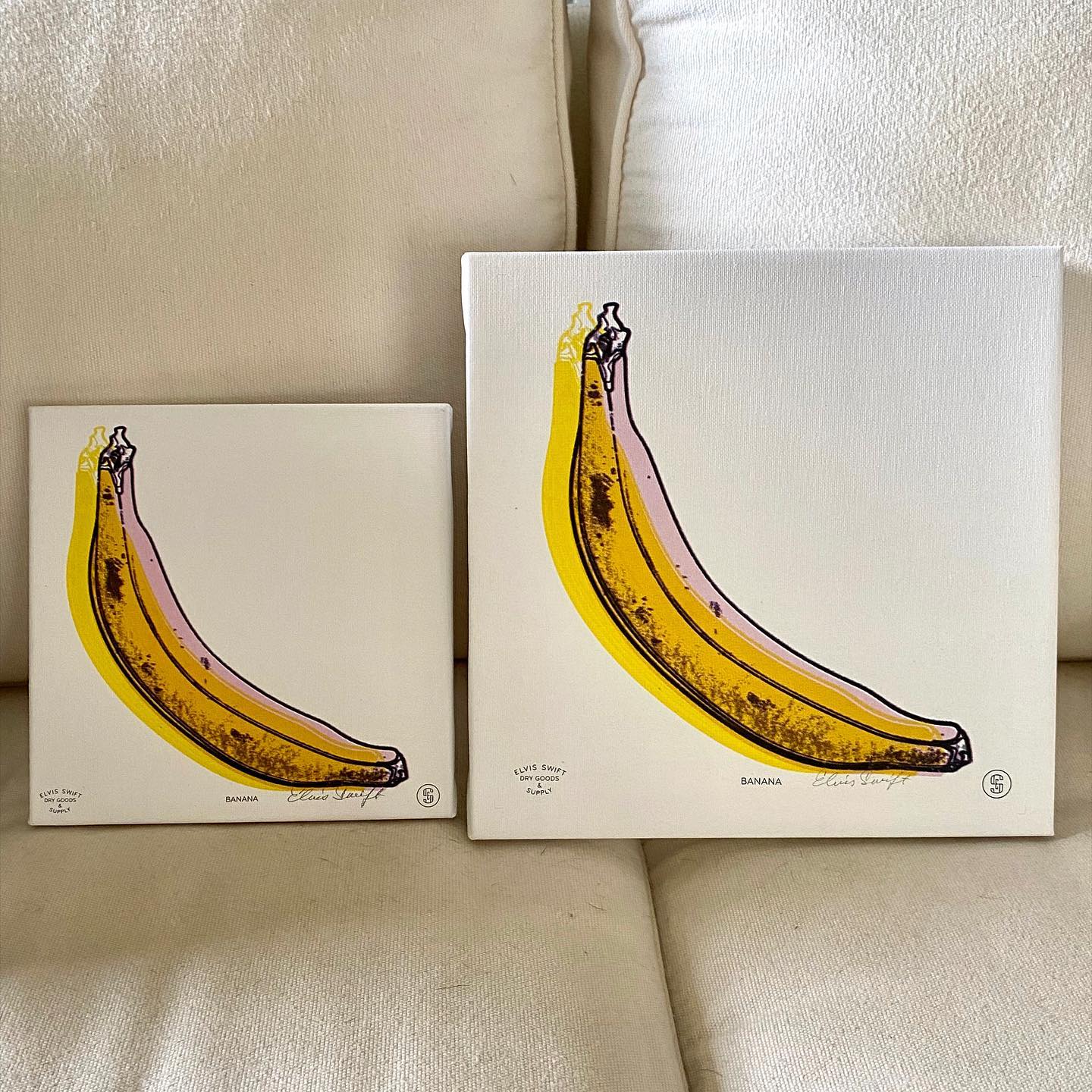 Bananas - 8x8 inch, 11x11 inch. Elvis Swift #bananas #bananaprint #bananaart #popart #yellowbanana #elvisswiftdrygoods #elvisswift #naplesartdistrict #bayshoreartsdistrict #naplesart #naplesfl
